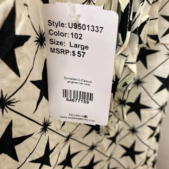 🆕Suzanne Betro Ivory Star Print Tier Tank L🆕 - Picture 10 of 10